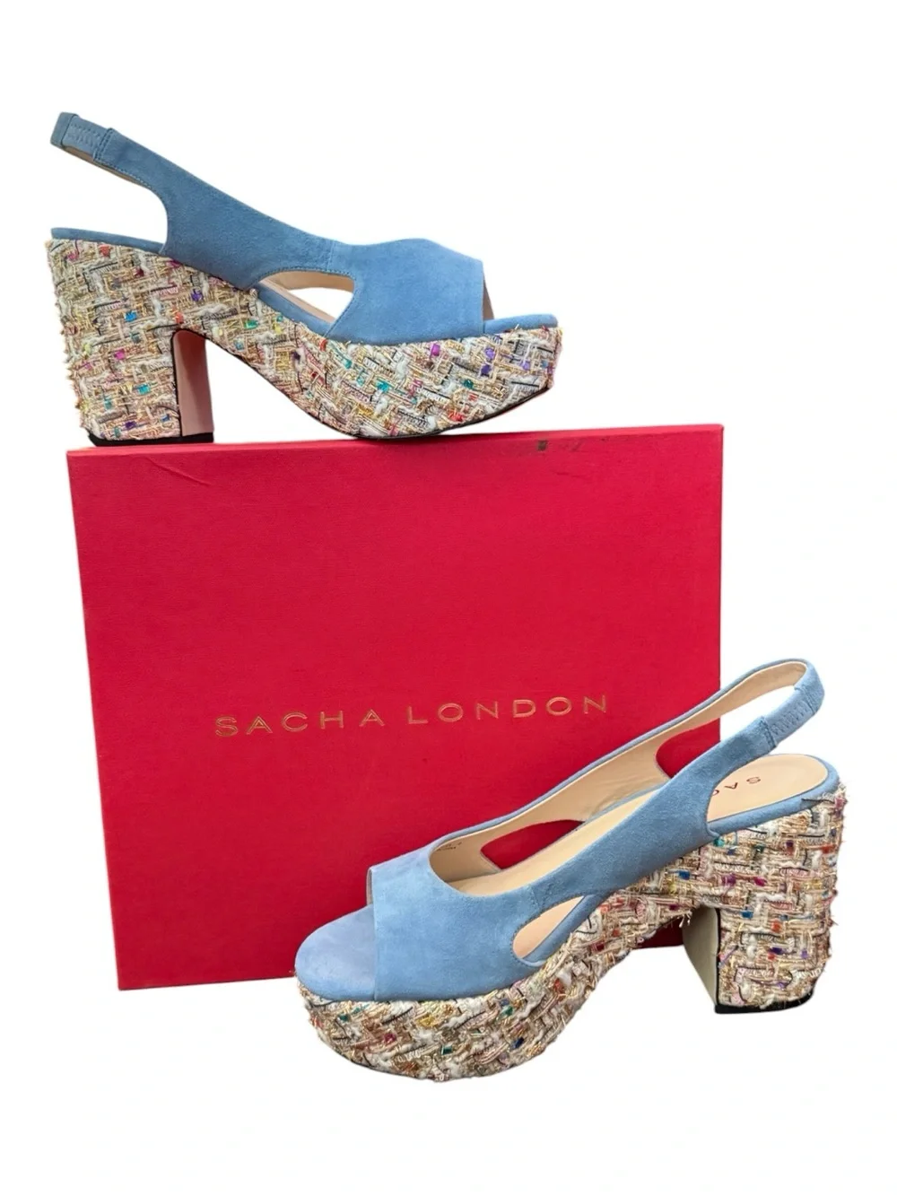 Sacha London ILSA Sky Blue Suede Platform Slingback Heels Size 9M NIB